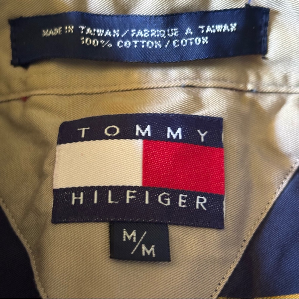 VINTAGE Tommy Hilfiger Shirt Mens M Blue Stripe Denim Long Sleeve Cotton - Picture 4 of 11